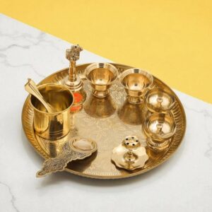Engraved Brass Pooja Thali Set